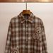 Women's High-End Rhinestone Embellished Bear Pattern Plaid Shirt Lapel Single-Breasted Casual Blouse For Autumn Winter_ecoleips.com