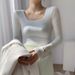 2025 Selected High Elasticity Thread Cotton Square Neck T-Shirt Women's Long Sleeves In Autumn 2025, New Style For Outerwear_ecoleips.com