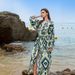 Tropical Beach Cover-Up – Flowy Resort Dress With Bikini Wrap, Sun Protection Swimwear Sheer Mesh Long Sleeve (One Size, Red/Green)_ecoleips.com