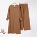 In Stock Muslim Women's Two-Piece Set Solid Color Side Slit Shirt Wide-Leg Pants Abaya Middle Eastern Style Long Robe_ecoleips.com