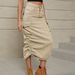 Verve 2025 Women's New Casual Pocket Ruched Denim Cargo Midi Skirt_ecoleips.com