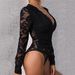 Women's Elegant Jumpsuit With V-Neck & Sheer Yoke, Long Sleeve Bodycon Romper For Spring & Fall (S-XL)_ecoleips.com
