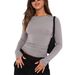 Women's Fashion Casual Long Sleeve Spring Autumn Solid Color Slim Fit Pullover T-Shirt Streetwear Base Shirt Top_ecoleips.com