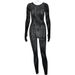 Summer Sexy See through Striped Jacquard Bodysuit European American Style Fashion Seamless Long Sleeve Jumpsuit for Women_ecoleips.com