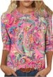 Women's Clothing Tops Three Quarter Sleeves Summer Ethnic Floral Slim Tops Round Neck Slim Print T Shirt_ecoleips.com