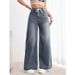 American Retro Wide-leg For Women, Washed, Drawstring, High-waisted, Loose, Drapey, Straight-leg Jeans_ecoleips.com