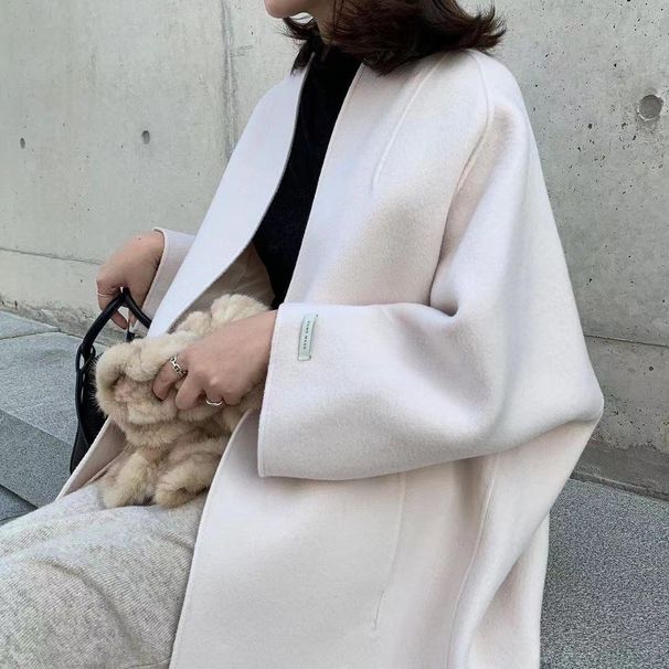 Minimalist Japanese-Style Coat – Oversized Straight-Cut Trench In Pure Colors (Black/Beige/Navy)_ecoleips.com