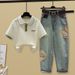 Women's Clothing Fashionable Color Block Loose Fitting Shirt Ethnic Style Trendy Style Jeans Set Women's Clothing Suit_ecoleips.com