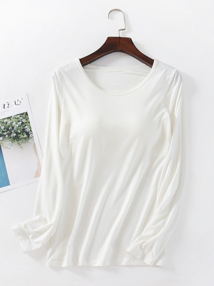 K Long Sleeved Underwear With Chest Cushion, Base Top, Women's Cup One-piece, No Steel Ring T-shirt, Slim Fit_ecoleips.com