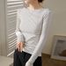 2025 High End One Neck Striped T-Shirt For Women, Long Sleeved 2025 Autumn And Winter New Style, Slim Fit Pure Cotton Base_ecoleips.com