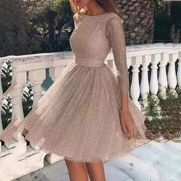 Women's Glittering Long Sleeved Dress High Waist Evening Dress Cocktail Dress_ecoleips.com