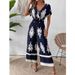 Women's V-neck bat sleeve waist jumpsuit_ecoleips.com