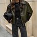 Oversized Biker-Style Leather Jacket For Women - Long Sleeve Loose Fit Coat (Burgundy/Brown/Black/Olive Green)_ecoleips.com