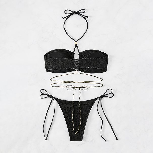 Women's Sexy Solid Color Bikini Set - European & American Style High Waist Swimsuit For Beach & Hot Spring_ecoleips.com
