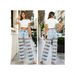 High-Waisted Striped Denim Jeans Light Blue Ripped Loose Straight Leg Sexy Sizzling Cross Border Exclusive for Women_ecoleips.com