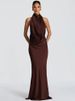 Mozision Halter Backless Sexy Maxi Dress Women Gown Elegant Off-shoulder Sleeveless Draped Ruched Bodycon Club Party Long Dress_ecoleips.com
