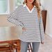 Women's Oversized Stripe Polo Collar Long Sleeve Sweatshirt – Casual Streetwear Cotton Blend Fall/Winter Fashion_ecoleips.com