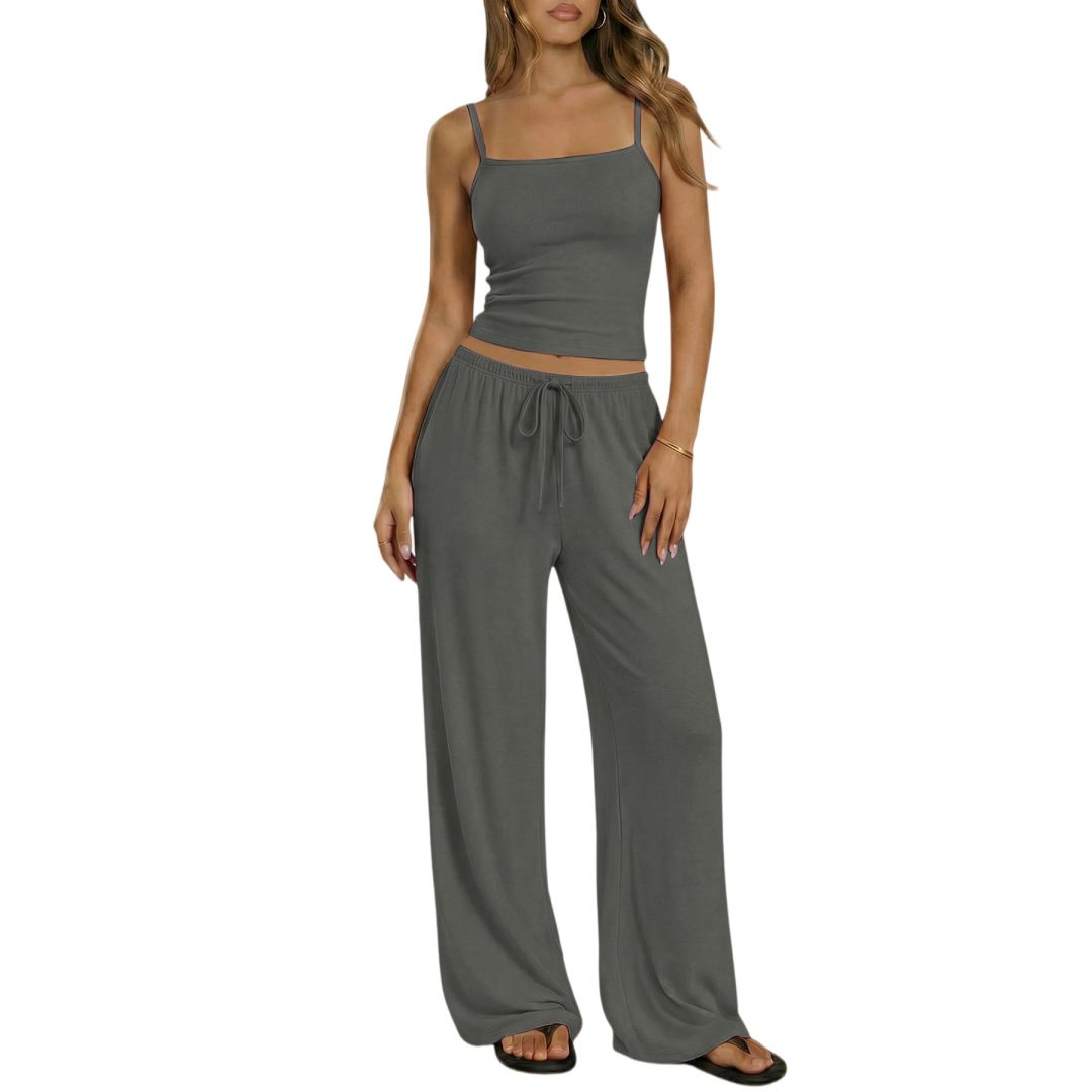 Women's Clothing Women's Spring Summer Casual Wide Leg Pants Set Style Cropped Trousers Camisole Lazy Style_ecoleips.com