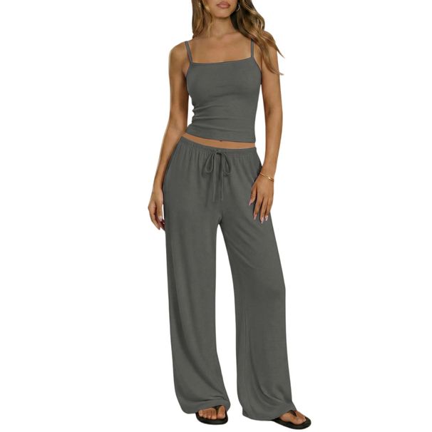 Women's Clothing Women's Spring Summer Casual Wide Leg Pants Set Style Cropped Trousers Camisole Lazy Style_ecoleips.com