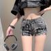 Retro High-Waisted Denim Shorts For Women - Vintage Distressed Print Shorts With Stretch (S-XL) | American Style Ripped Hot Pants_ecoleips.com