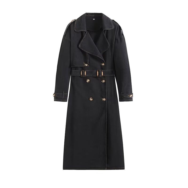 Loose Double-breasted Belt Denim Trench Coat Coat_ecoleips.com