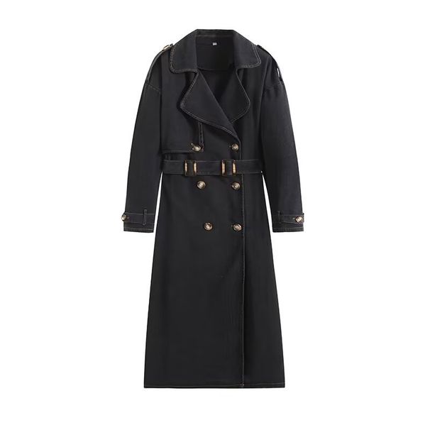 Loose Double-breasted Belt Denim Trench Coat Coat_ecoleips.com