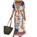 Women's Clothing Summer New V Neck Printed Fashion Loose Short Sleeved Long Dress_ecoleips.com
