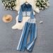 Women's Clothing High-Waisted Patchwork Denim Two-Piece Set With Lapel Jacket Casual New Style Wide Leg Straight Leg Pants_ecoleips.com