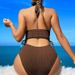 High Waisted Sexy Lace Up Ribbed Bikini Two Piece Swimsuit European American Style Wire Free Adjustable Cross Over Swimwear For Women_ecoleips.com