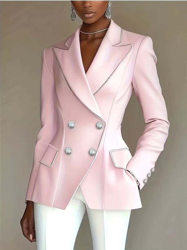 Women's Clothing Double Breasted Slim Fit Blazer Jacket Stylish Elegant New Arrival_ecoleips.com