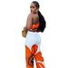 Women's Clothing Fashion Sexy Flower Print One Shoulder Slim Wide Leg Pants Two Piece Set_ecoleips.com