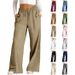 Women's Summer Casual Belted Beach Vacation Pants Loose Fitting with Pockets European American Style Fashion Polyester_ecoleips.com