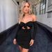 Women's Strapless Off-Shoulder Long Sleeve Lace-Up Pleated Dress American Style Sexy Casual Elegant Fashion_ecoleips.com
