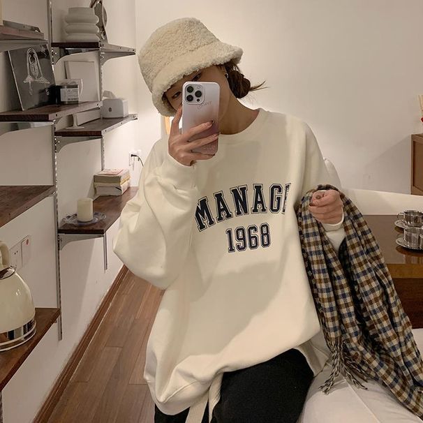 Autumn Korean-Style College-Inspired Letter-Print Oversized Round-Neck Hoodie Women's Long-Sleeve Tops Wholesale_ecoleips.com