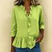 Women's Long Sleeved Ruffled Blouse Casual Polyester Spring Summer Regular Fit Single Breasted Blouse_ecoleips.com