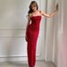 Women's French Style High End Red Lace Strapless Suspender Dress Slim Bodycon Long Skirt Casual Ankle-Length Summer Fashion_ecoleips.com