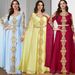 Modest Evening Dress/Formal Dress Women Dubai Abaya Dress - Long Sleeve Embroidered Muslim Gown With Color Blocking, Red/Yellow/Light Blue_ecoleips.com