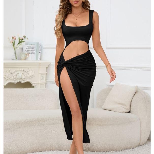 European And American Women's Long 2026 New Model, Strapless, Solid Color, Hollowed-out,_ecoleips.com
