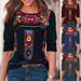 2024 Independent Station Spring/Summer New Women's Top With Bohemian Print V-neck Long Sleeved T-shirt For Women_ecoleips.com