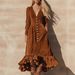 Women's Clothing Elegant Velvet Wrap Dress – V-Neck Long Sleeve With Belted Waist & A-Line Silhouette (S-XXL)_ecoleips.com