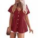 Breathable V-Neck Linen-Blend Dress – Casual Short-Sleeve Smocked Sundress (Red/Light Blue/Mint/Pink/Black/Lavender/Gray, S-Xxl)_ecoleips.com
