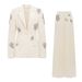 Women's clothing fashion new heavy beaded diamond one-button suit jacket wide-leg pants suit two pieces_ecoleips.com
