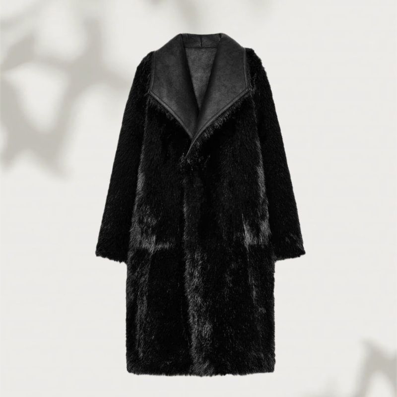 Women's Clothing Luxury Two-Sided Faux Fur Coat With Oversized Lapel - Reversible Long Coat For Women, Winter Fashion Outerwear (Black, Camel)_ecoleips.com