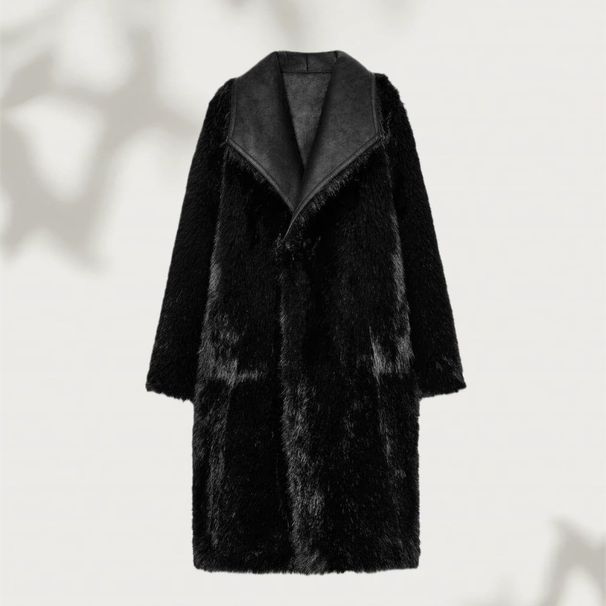 Women's Clothing Luxury Two-Sided Faux Fur Coat With Oversized Lapel - Reversible Long Coat For Women, Winter Fashion Outerwear (Black, Camel)_ecoleips.com
