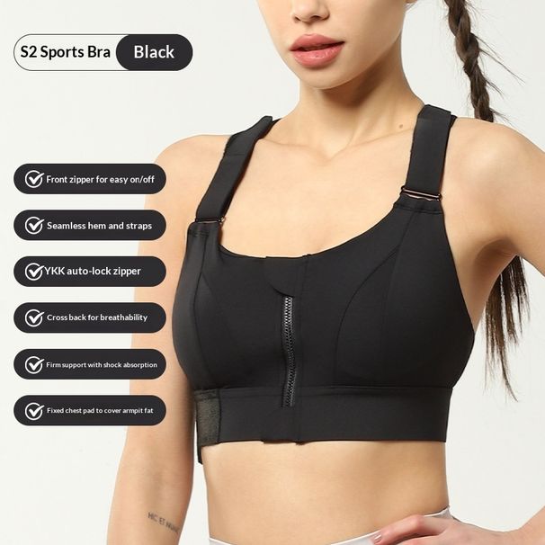 Plus Size Magic Tape Front Zipper Sports For Women High-Intensity Yoga Running Shockproof Gathered Fitness Bra Wholesale_ecoleips.com
