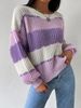 Women's Clothing Autumn And Winter Long Sleeved Pullover Sweater Contrast Color Casual Loose Lazy Style Knitted Tops For Women_ecoleips.com