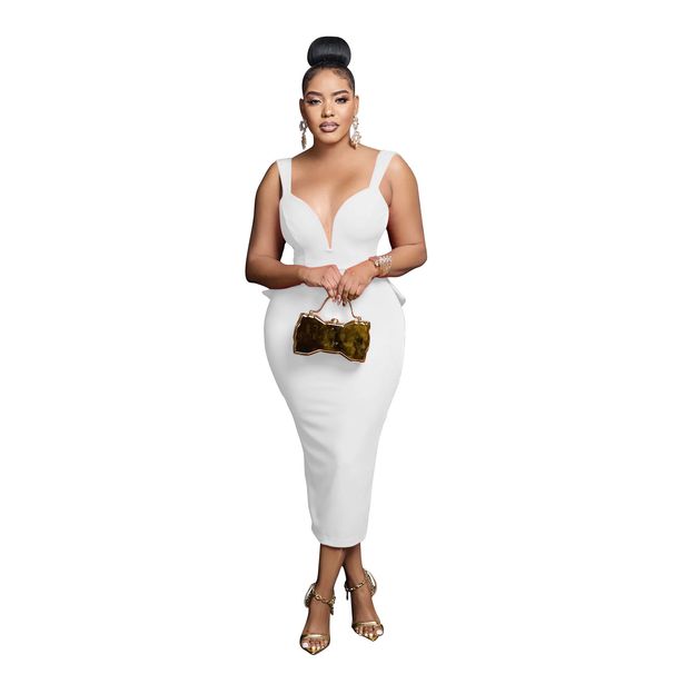 Women's Clothing Solid Color V Neck Sexy Backless Long Skirt Dress_ecoleips.com