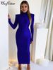 Hugcitar Solid Long Sleeve With Shoulder Pads Turtleneck Maxi Dress 2022 New Year Women Fashion Streetwear Elegant Skinny_ecoleips.com