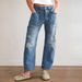Women's Clothing Vintage Distressed Straight Leg Jeans For Women - Relaxed Fit, Washed Denim, Mid Rise, Wide Leg (Blue, S-XXL) Fit Washed Denim_ecoleips.com