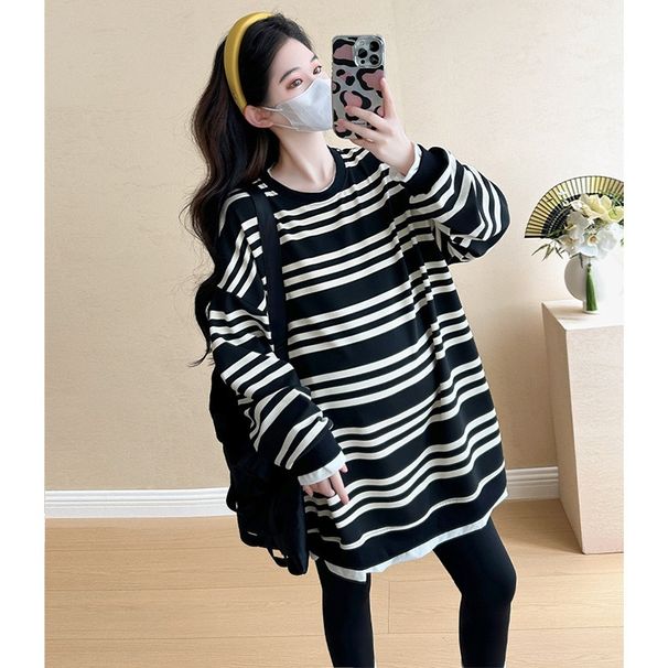 Autumn New Korean Fashion Striped Maternity Dress_ecoleips.com